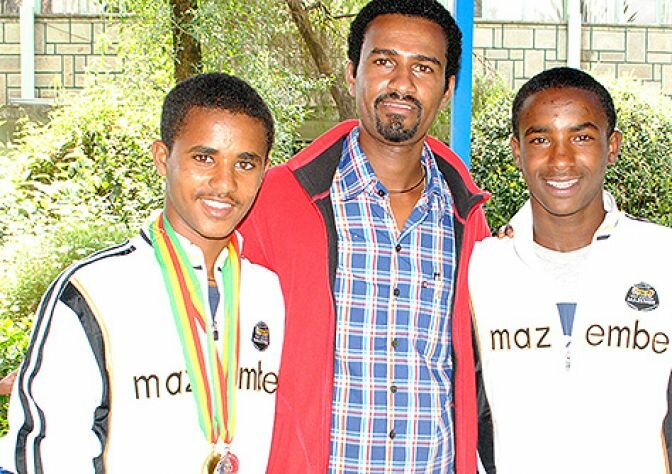 Grade 9 15 year old students, Meron & Haftom, winning at the National Gymnastic Championships in Addis Abeba March 2013 with Rufael Assefa, our Liaison Officer